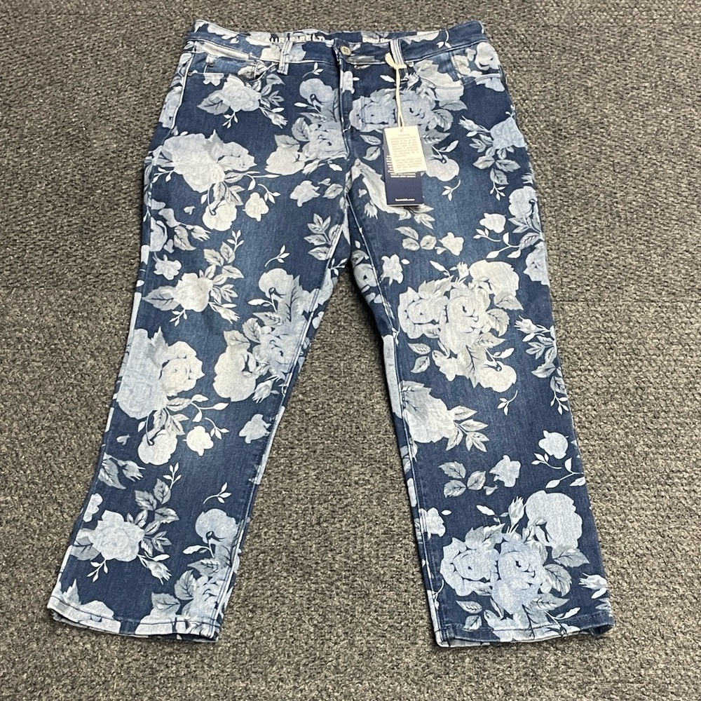 Laurie Felt Petite Floral Relaxed Straight Jeans Medium Size 8P NWT Short